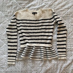 Banana Republic Petite Wool Cable Knit Striped Peplum Pullover Sweater
